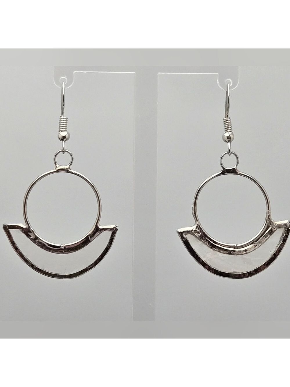 Handmade Silver Crescent Moon & Circle Dangle Earrings Ten Thousand Vill